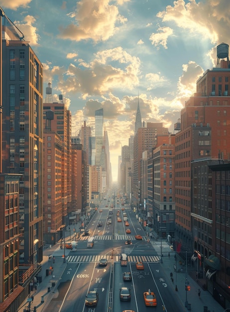 New York City street with traffic and buildings