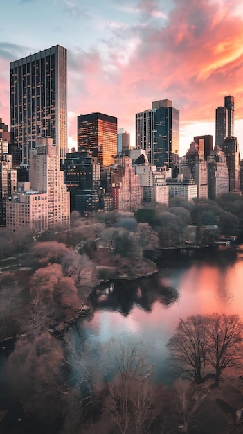 Photo new york cityscape at sunset aerial footage from a helicopter