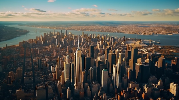 New York NY USA View of midtown Manhattan from helicopter Generative AI