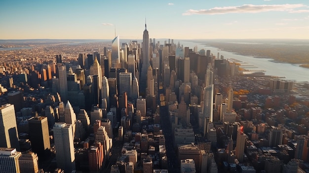 New York NY USA View of midtown Manhattan from helicopter Generative AI