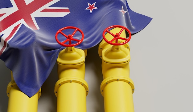 New Zealand flag covering an oil and gas fuel pipe line Oil industry concept 3D Rendering