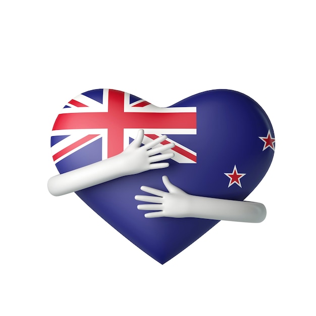 New zealand flag heart being hugged by arms d rendering