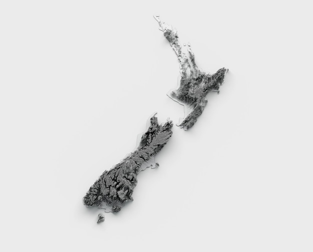 New Zealand Map Flag Shaded relief Color Height map on white Background 3d illustration