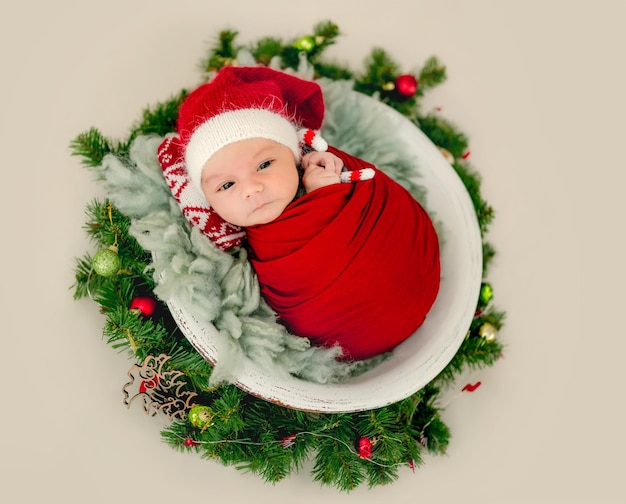 Newborn baby boy studio portrait