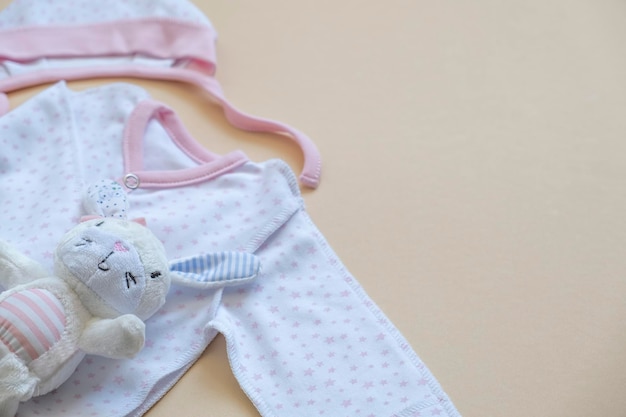 Newborn baby clothes with copy space