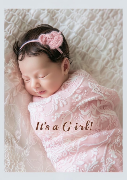 Newborn Baby Girl Announcement with Pink Blanket