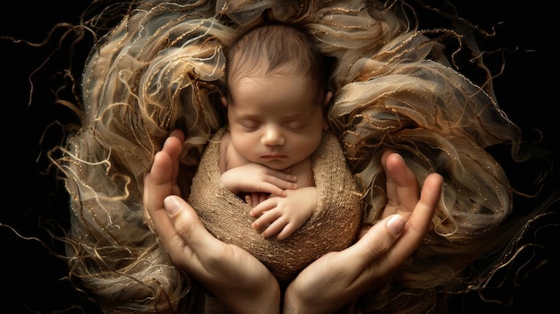 Photo newborn baby girl sleeping in mothers hands