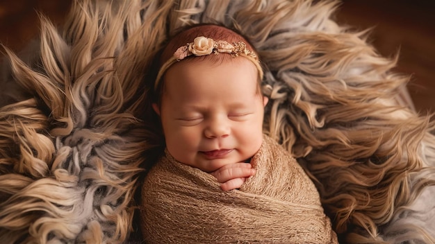 a newborn baby is wrapped in a blanket with a flower on it