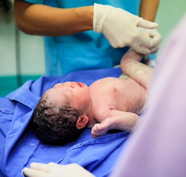 Newborn baby in labor room