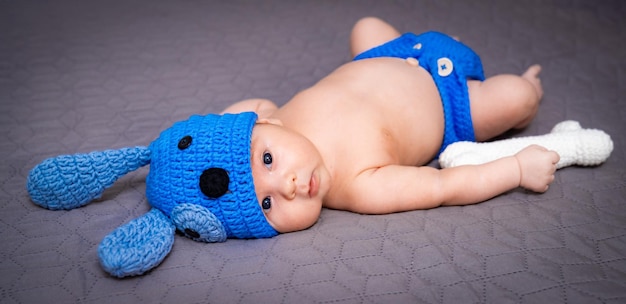 Newborn baby wearing a knitted