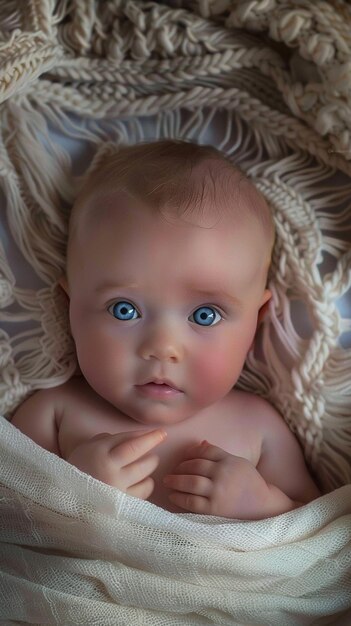 Photo a newborn baby with beautiful blue eyes