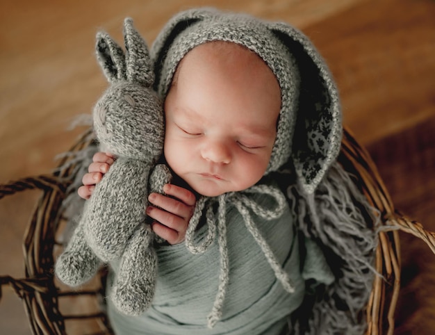 Newborn boy studio portrait