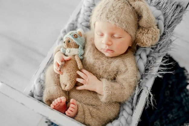 Newborn boy studio portrait