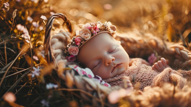 newborn cute baby professional open air summer photoshoot calm atmosphere