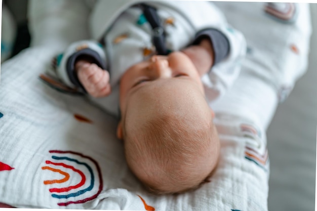 Newborn the fontanel on the crown of the head. the hair of the newborn. newborn baby's head