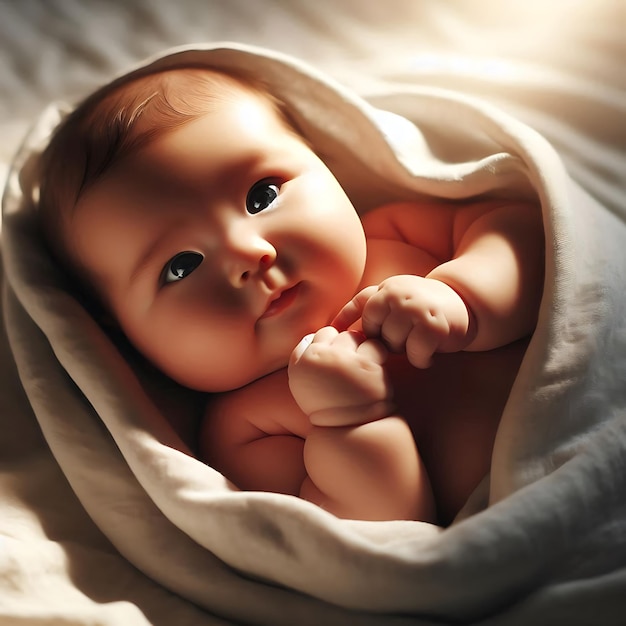 newborn little baby on a bed