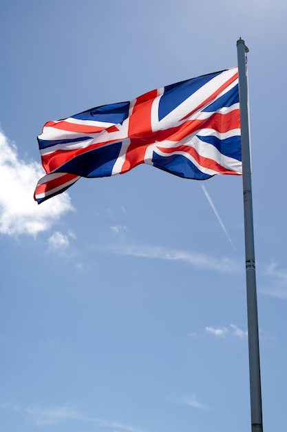 NEWHAVEN EAST SUSSEX UK JUNE 26 2022 View of the Union Jack flag at the marina in Newhaven on a summers day