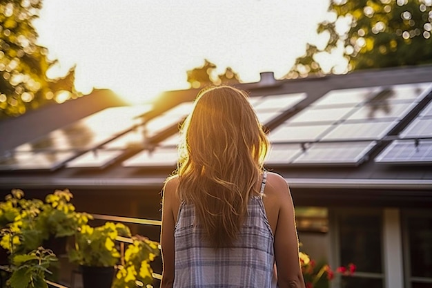 Photo a newly constructed ecofriendly home harnessing clean energy with solar panels power innovations