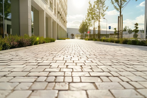 Photo newly laid pedestrian walkway with pavers