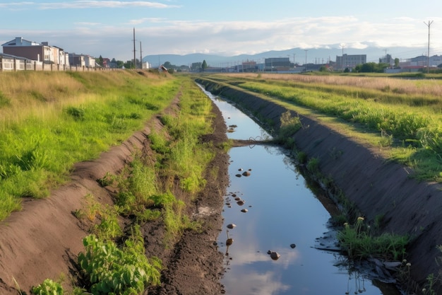 Newly repaired levee segment with fresh soil created with generative ai