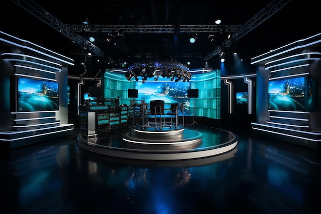 News documentary reporting program TV studio set Tv or Cable new network live studio setup