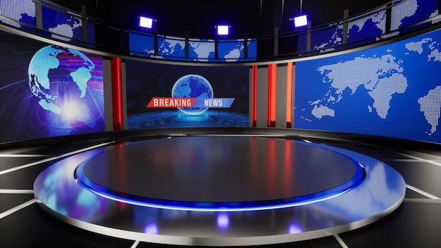 News Studio, Backdrop For TV Shows .TV On Wall.3D Virtual News Studio Background, 3d illustration