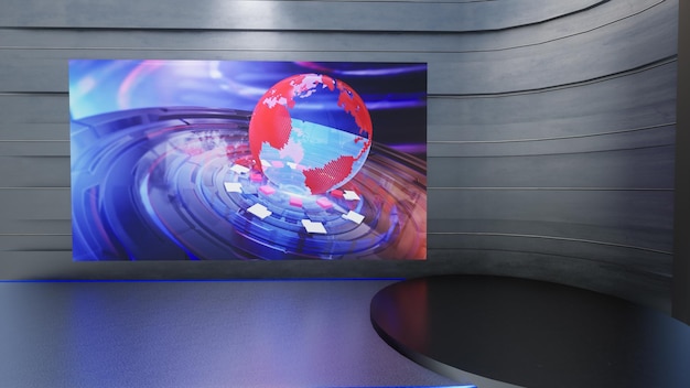 News Studio, Backdrop For TV Shows .TV On Wall.3D Virtual News Studio Background, 3d illustration