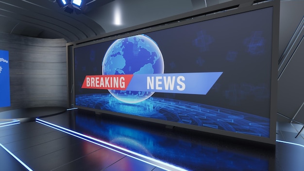 News Studio, Backdrop For TV Shows .TV On Wall.3D Virtual News Studio Background, 3d illustration