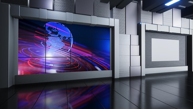 News Studio, Backdrop For TV Shows .TV On Wall.3D Virtual News Studio Background, 3d illustration