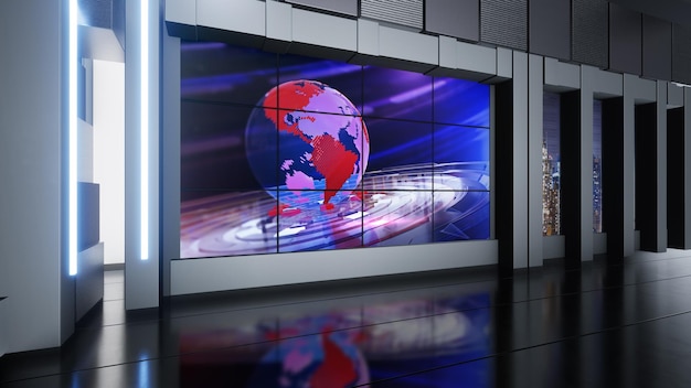 News Studio, Backdrop For TV Shows .TV On Wall.3D Virtual News Studio Background, 3d illustration