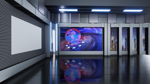 News Studio, Backdrop For TV Shows .TV On Wall.3D Virtual News Studio Background, 3d illustration