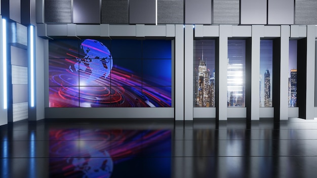 News Studio, Backdrop For TV Shows .TV On Wall.3D Virtual News Studio Background, 3d illustration