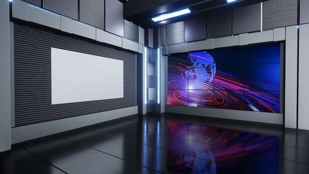 News Studio, Backdrop For TV Shows .TV On Wall.3D Virtual News Studio Background, 3d illustration