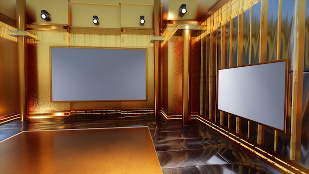 News Studio, Backdrop For TV Shows .TV On Wall.3D Virtual News Studio Background, 3d illustration