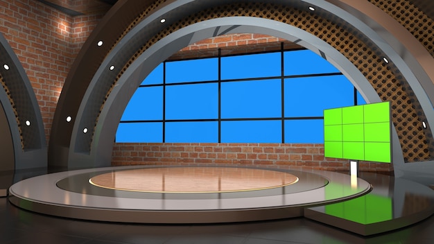 News Studio Backdrop For TV Shows TV On Wall3D Virtual News Studio Background 3d illustration