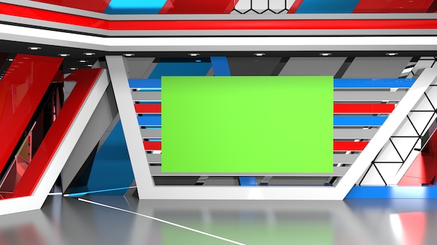 News Studio Backdrop For TV Shows TV On Wall3D Virtual News Studio Background 3d illustration