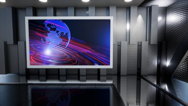 News Studio Backdrop For TV Shows TV On Wall3D Virtual News Studio Background 3d illustration