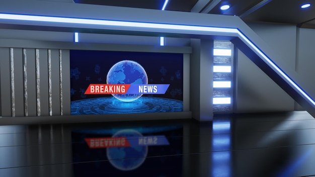 News Studio Backdrop For TV Shows TV On Wall3D Virtual News Studio Background 3d illustration