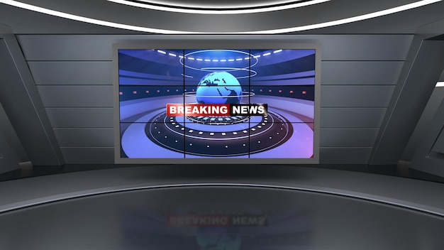 News Studio Backdrop For TV Shows TV On Wall3D Virtual News Studio Background 3d illustration