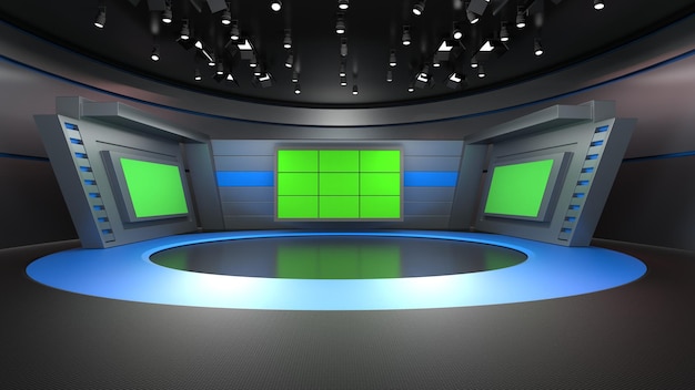 News Studio Backdrop For TV Shows TV On Wall3D Virtual News Studio Background 3d illustration