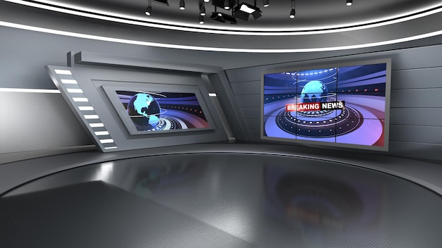 News Studio Backdrop For TV Shows TV On Wall3D Virtual News Studio Background 3d illustration