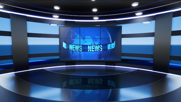 News Studio Backdrop For TV Shows TV On Wall3D Virtual News Studio Background 3d illustration