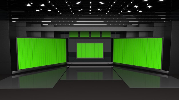 News Studio Backdrop For TV Shows TV On Wall3D Virtual News Studio Background 3d illustration