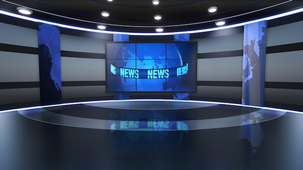 News Studio Backdrop For TV Shows TV On Wall3D Virtual News Studio Background 3d illustration