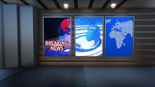 News Studio Backdrop For TV Shows TV On Wall3D Virtual News Studio Background 3d illustration