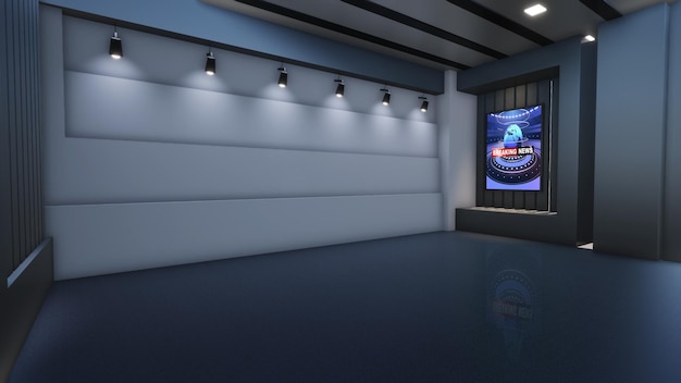 News Studio Backdrop For TV Shows TV On Wall3D Virtual News Studio Background 3d illustration