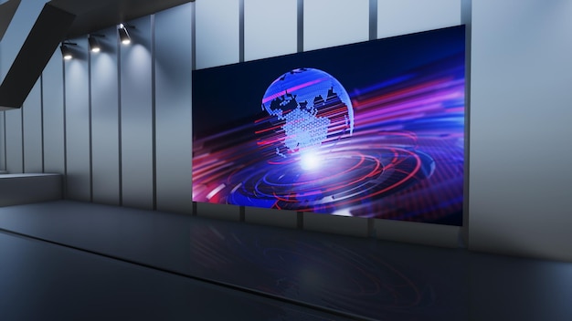 News Studio Backdrop For TV Shows TV On Wall3D Virtual News Studio Background 3d illustration