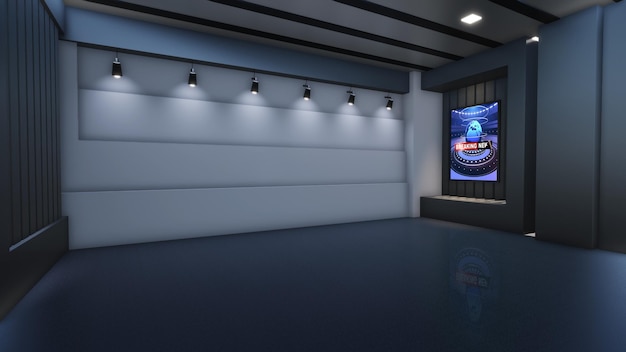 News Studio Backdrop For TV Shows TV On Wall3D Virtual News Studio Background 3d illustration