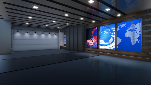 News Studio Backdrop For TV Shows TV On Wall3D Virtual News Studio Background 3d illustration