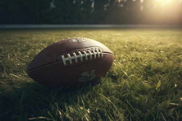 Nfl ball on ground with american football stadium wide angle